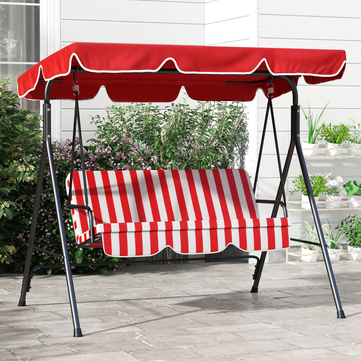 HOLLYWOODSCHAUKEL DE-15264 3-Sitzer mit verstellbarem Dach Rot - Rot, Metall (110/153/172cm) - ComfortXL