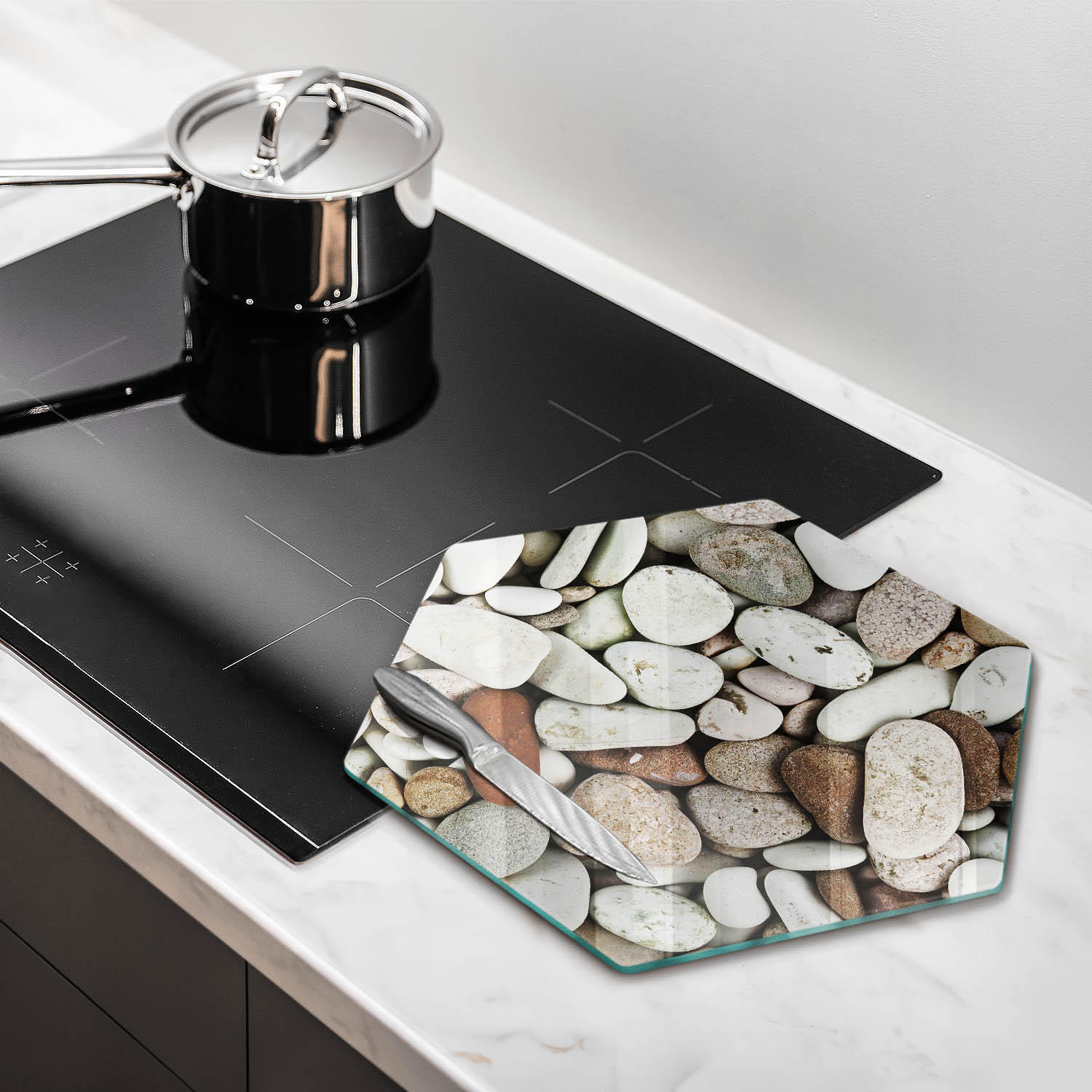 GLASPLATTE 40 cm Hintergrund kleine Steine - Hellgrau, Glas (40/40cm) - Wallfluent