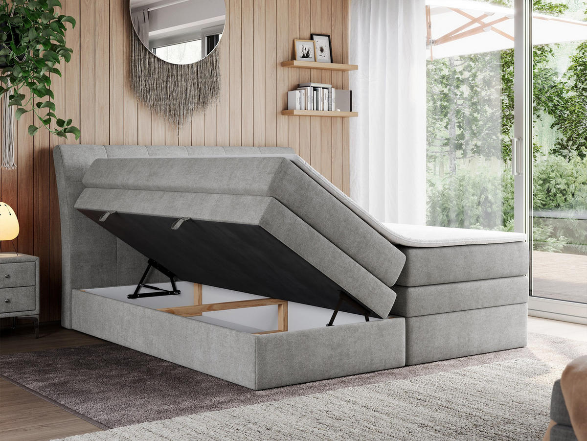 BOXSPRINGBETT GOLD-10 KING 120/200 Hellgrau Struktur - H3 - Hellgrau, Holz/Textil (120/200cm) - MKS