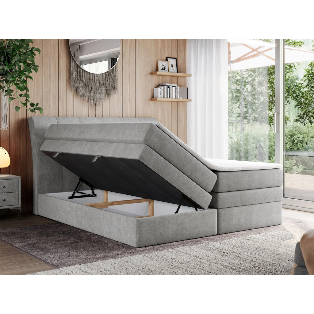 Thumbnail - MKS Boxspringbett, Hellgrau, Textil, 2-Sitzer, H4, Rechteckig, 140x200 cm, Schlafzimmer, Betten, Boxspringbetten