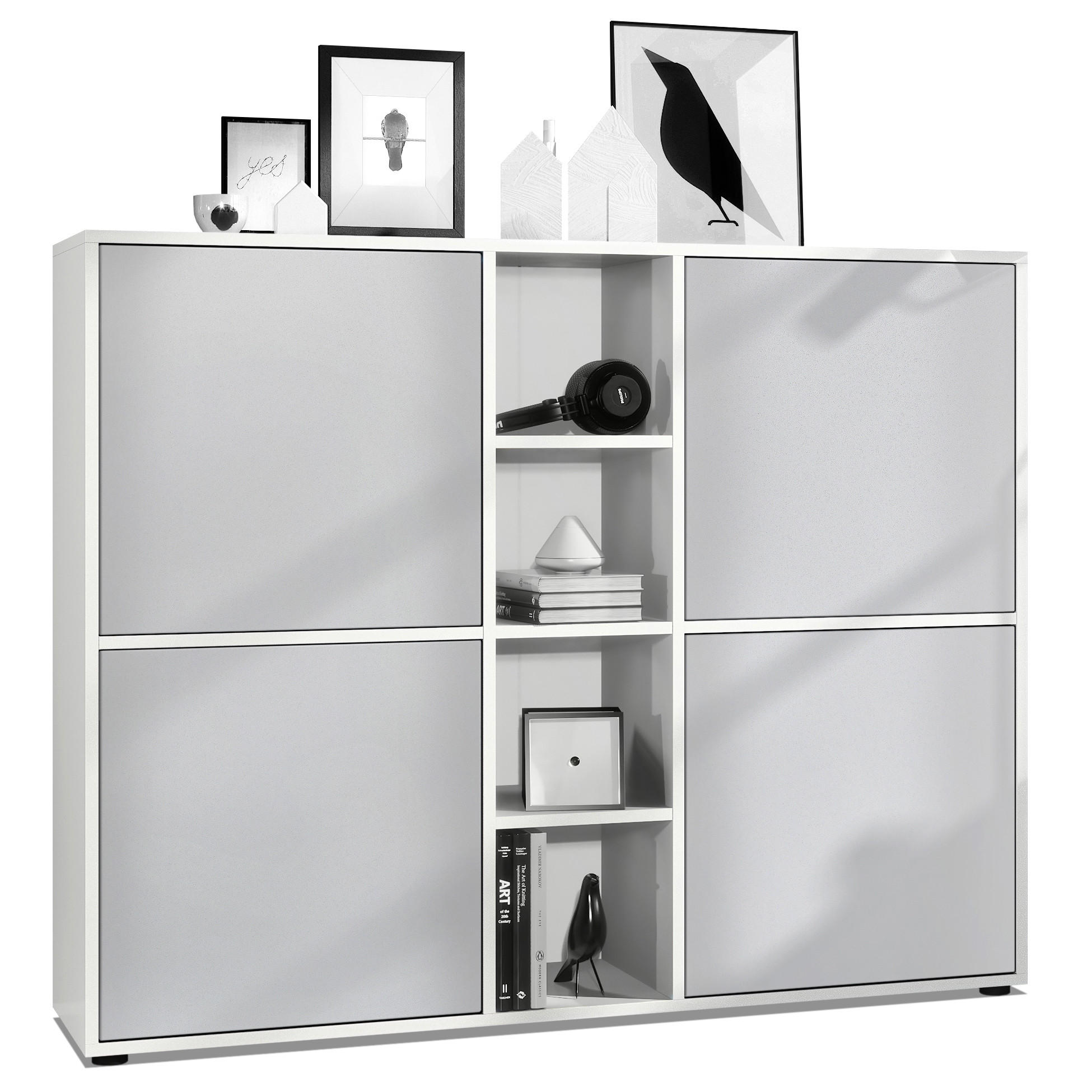HIGHBOARD Cuba Türen in Hellgrau seidenmatt - Greige, Holzwerkstoff (130.5/105.5/35.5cm) - Vladon