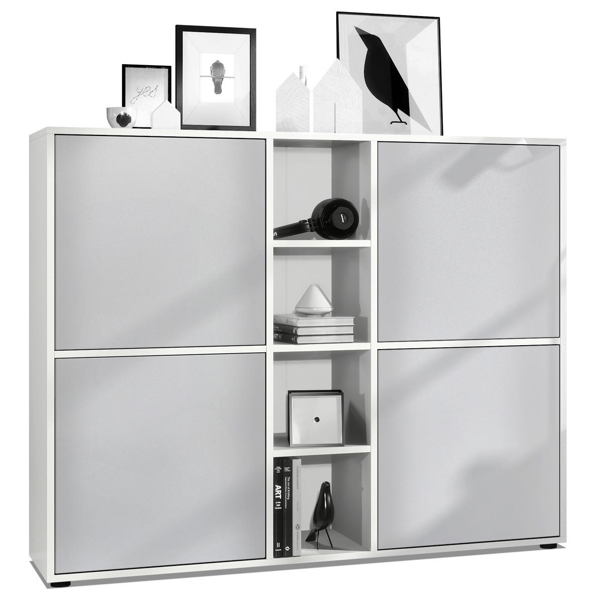 HIGHBOARD Cuba Türen in Hellgrau seidenmatt - Greige, Holzwerkstoff (130.5/105.5/35.5cm) - Vladon