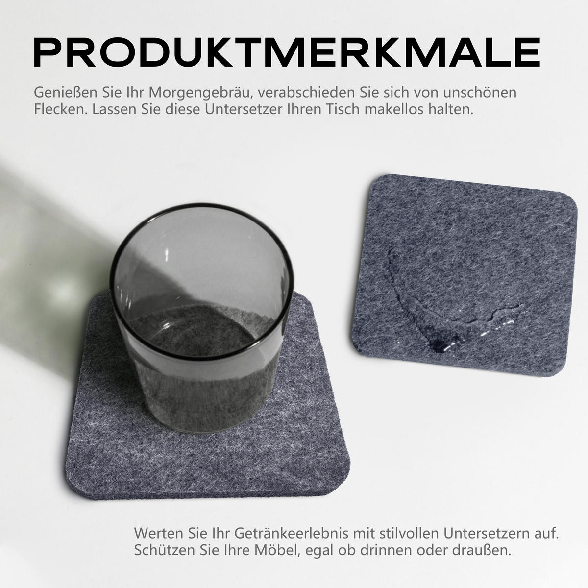 FILZUNTERSETZER Quadratische saugfähiger Filz schmutzabweisend grau 6er-Set - Grau, Textil (16/0.8/16cm) - Vercart