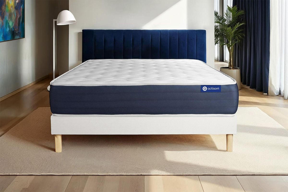 BETT Actilatex sleep Latex und Memory-Schaum 180 x 220 cm h1 - Kit Bettgestell Weiß - Beige/Weiß, Karton/Holz (180/220cm) - ACTISOM