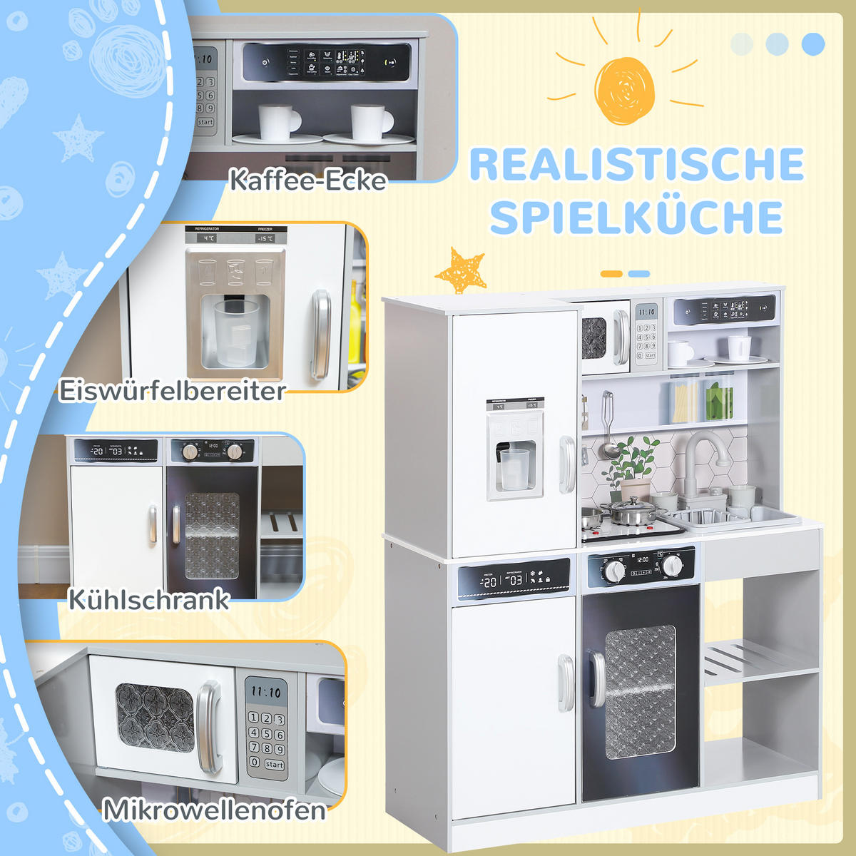 KINDERKÜCHE - Weiß, Holzwerkstoff (80/29.7/100.9cm) - AIYAPLAY
