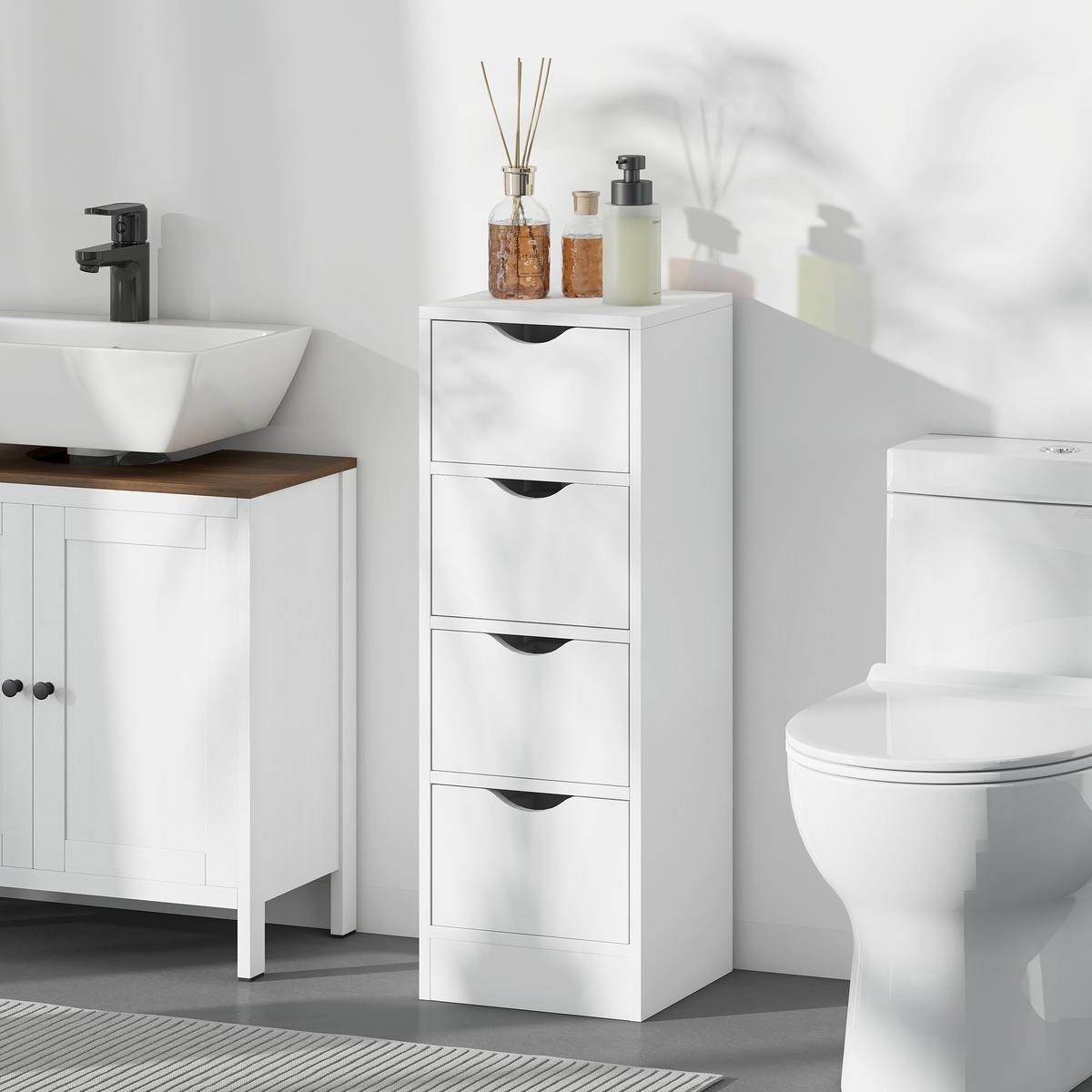 BADEZIMMERSCHRANK DE-17356 mit 4 Schubladen Weiß - Weiß, Holzwerkstoff (29/83/29cm) - ComfortXL