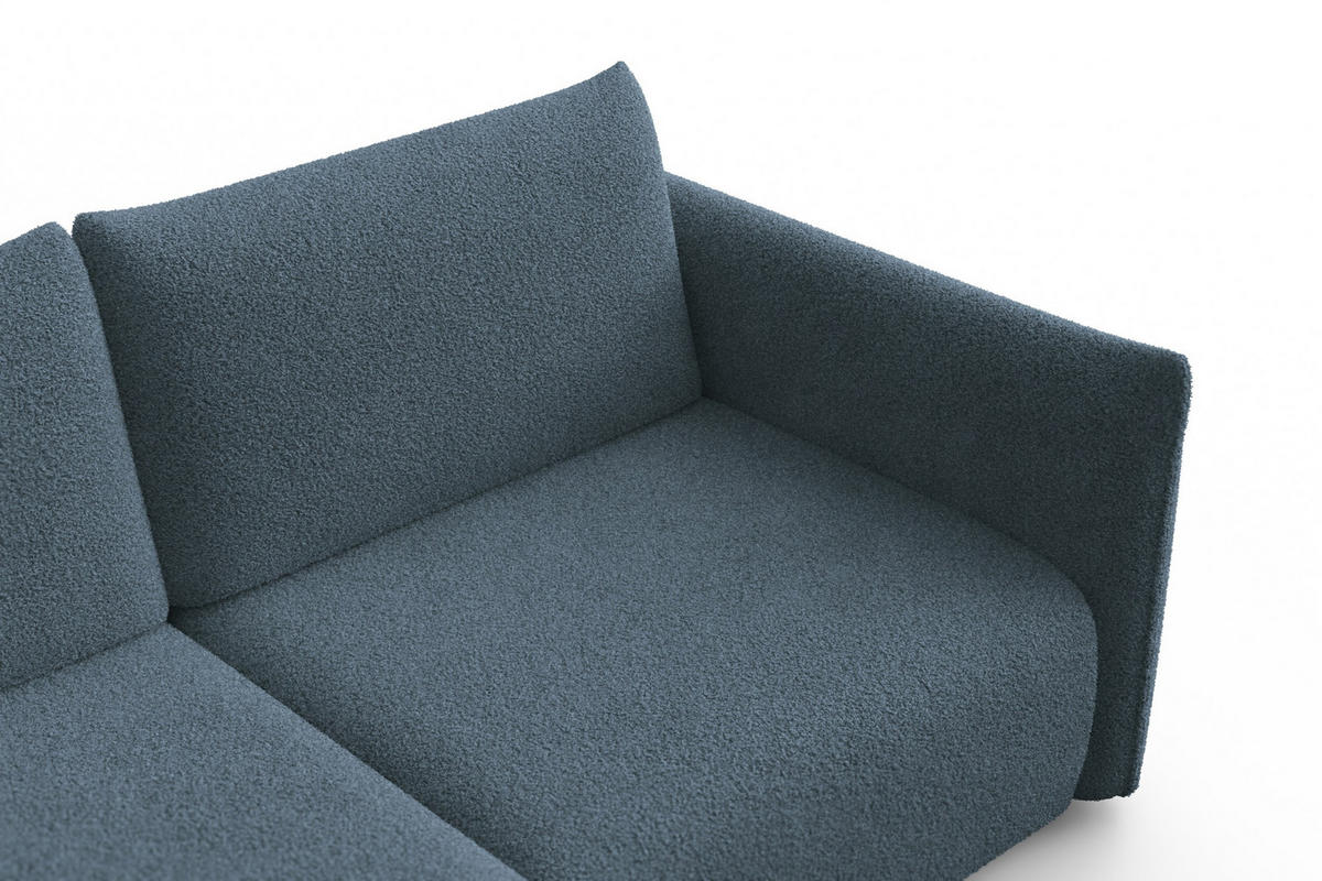 ECKSOFA TAUER 3-Sitzer LINKS, Bouclé-Stoff blau - Blau/Schwarz, Holz/Textil (173/206cm) - Courtois Laville