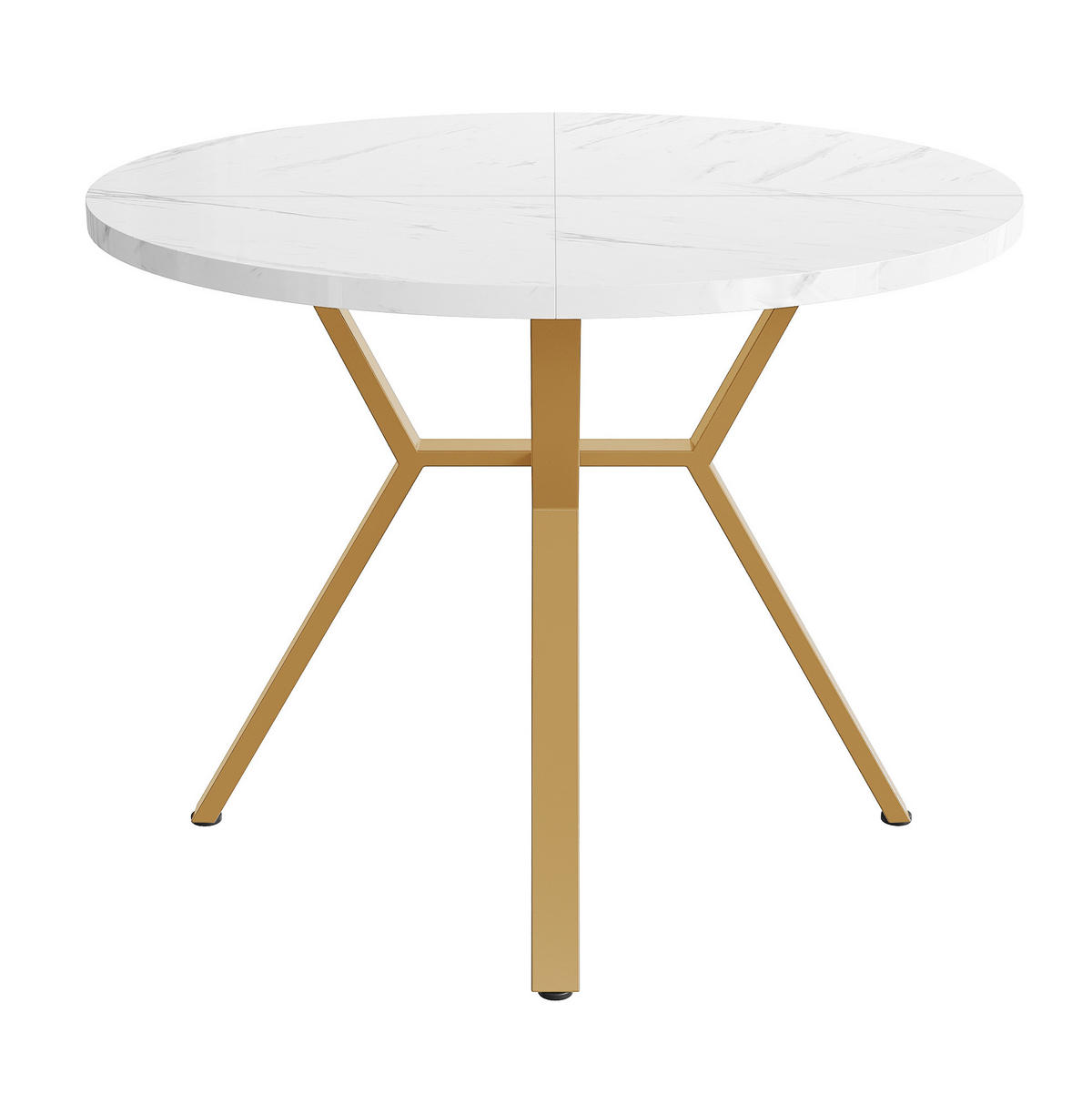 ESSTISCH, MDF in Marmoroptik mit Metallgestell, Ø 100/75 cm, Weiß/Gold - Goldfarben, Holzwerkstoff (100/100/75cm) - Redom