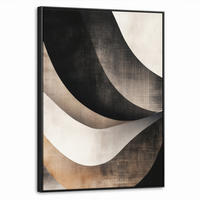 LEINWAND Bilder mit Rahmen - Abstrakt - Wellen - Schwarz - Verwittert - 60x80 - Trüffeleichefarben, Textil (60/80cm) - MuchoWow