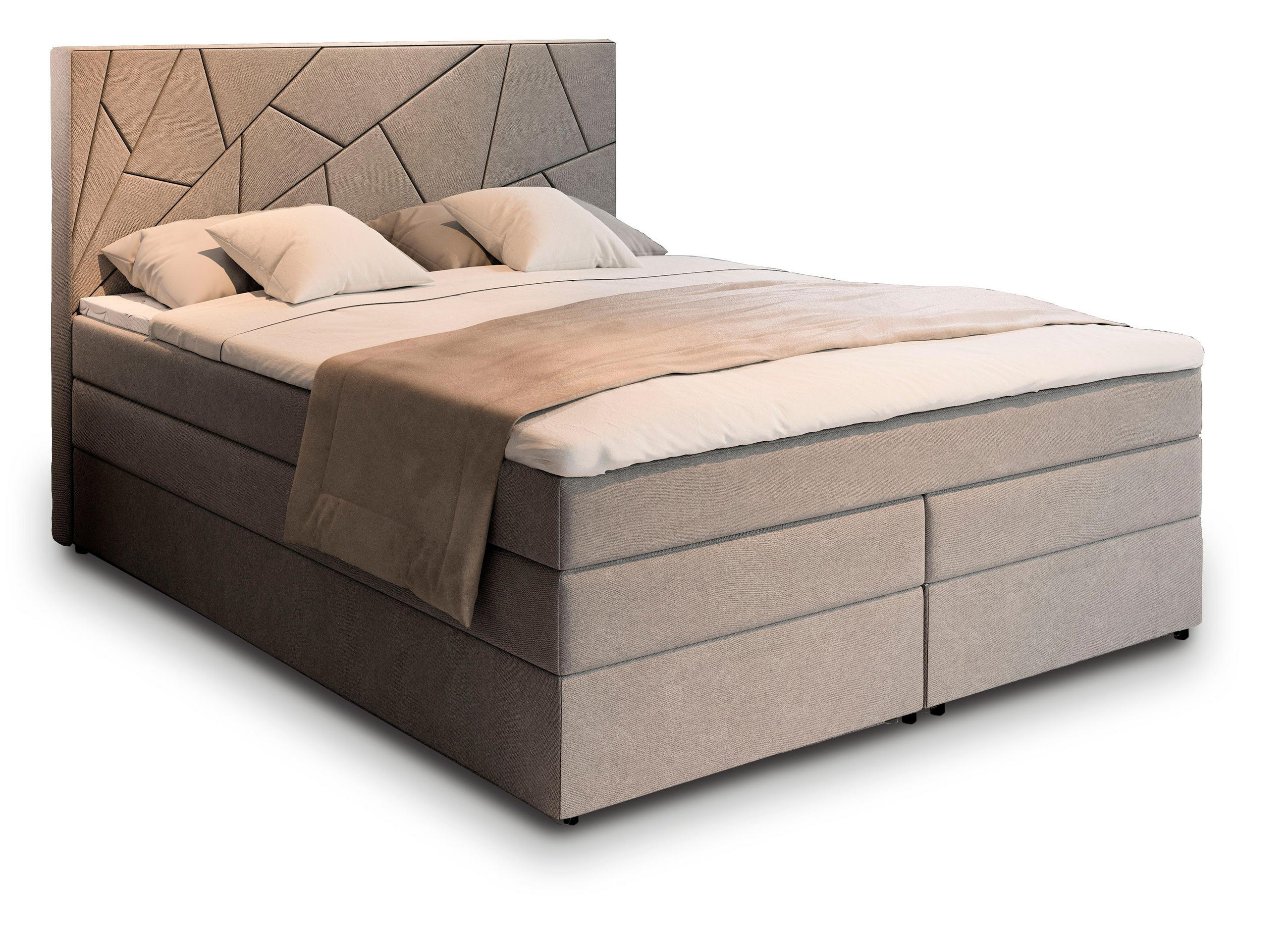 BOXBETT TRANI 180x200 cm mit Matratze und Topper - Hellgrau - Hellgrau, Holz (180/200cm) - MASSENO