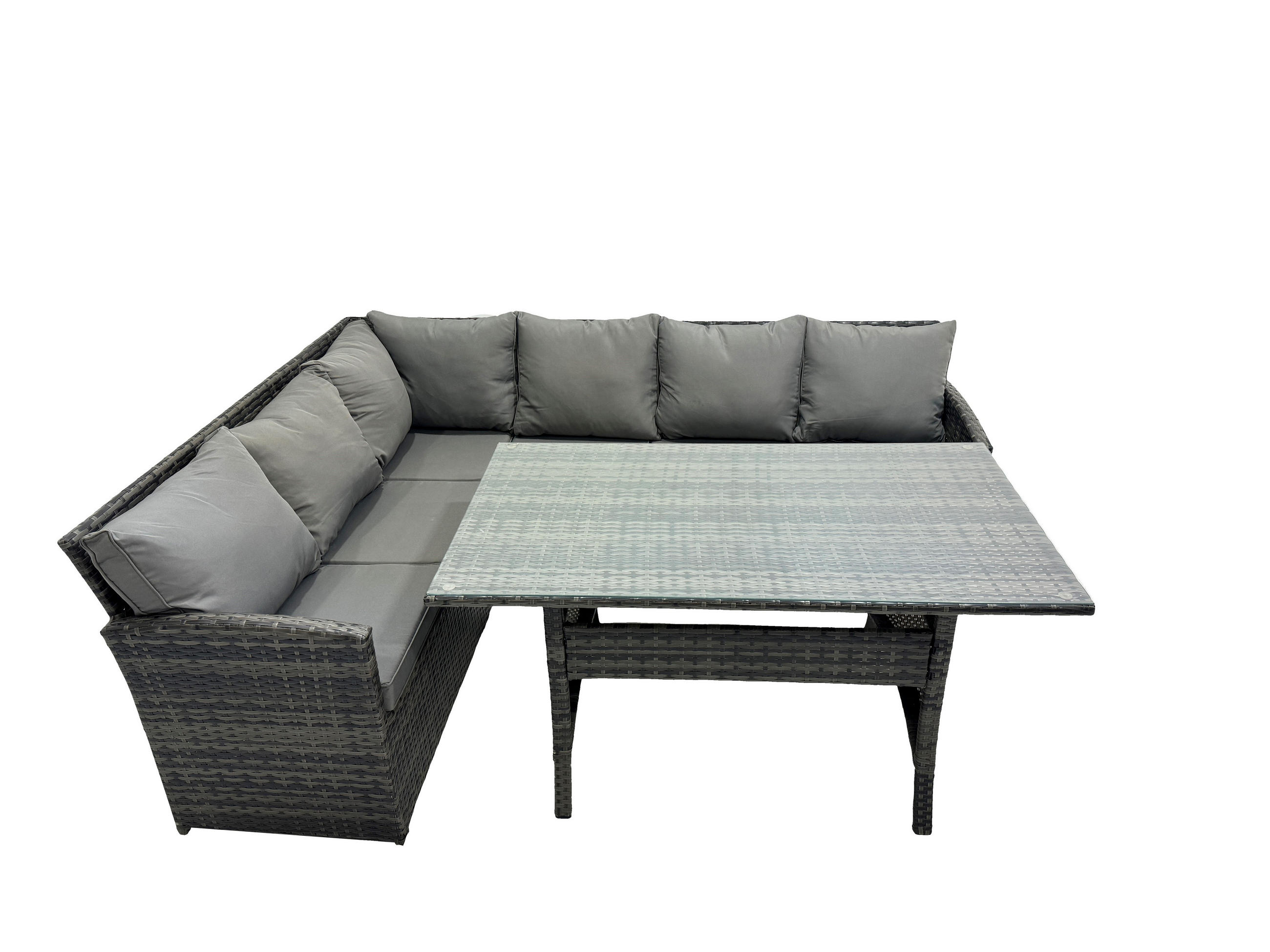 SITZGRUPPE mit Esstisch Polyrattan Dunkelgrau 6-Sitzer - Dunkelgrau/Grau, Glas/Kunststoff - Fimous