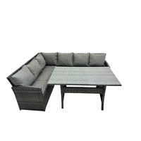 SITZGRUPPE mit Esstisch Polyrattan Dunkelgrau 6-Sitzer - Dunkelgrau/Grau, Glas/Kunststoff - Fimous