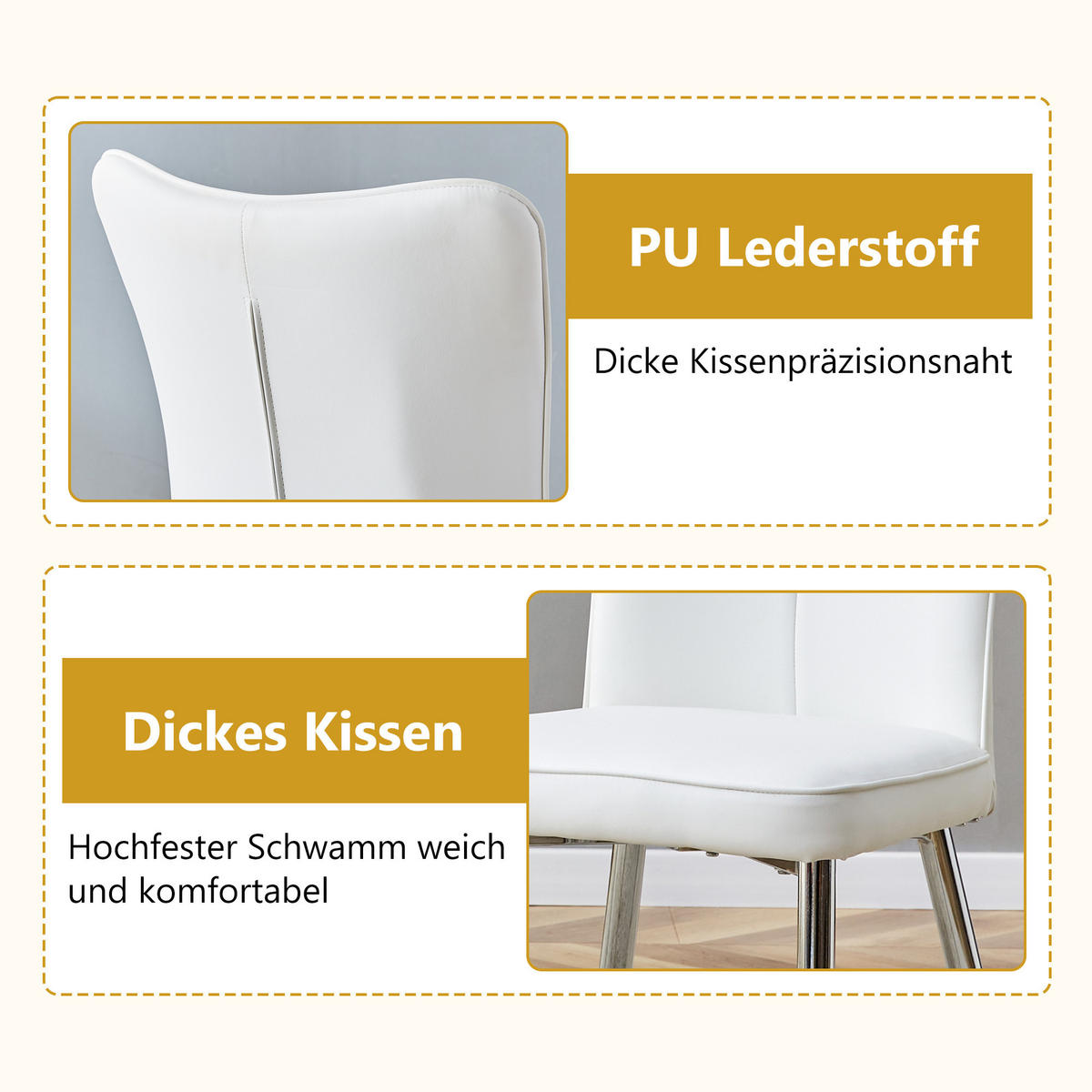 STUHL-SET DE-36517 2 Stück mit PU-Bezug und Metallbeinen Schwarz - Weiß, Metall (44/89/45cm) - ComfortXL