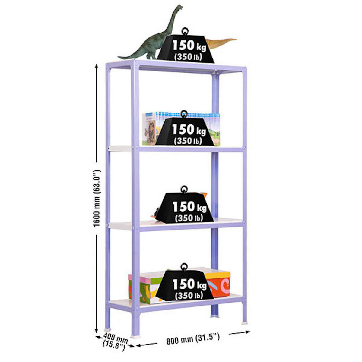 WOHNREGAL LIVING KOALA METAL mit 4 Fachböden | HxBxT 160x80x40cm | Fachlast 150kg | Lila/Weiß - Lila, Metall (80/160/40cm) - PROREGAL