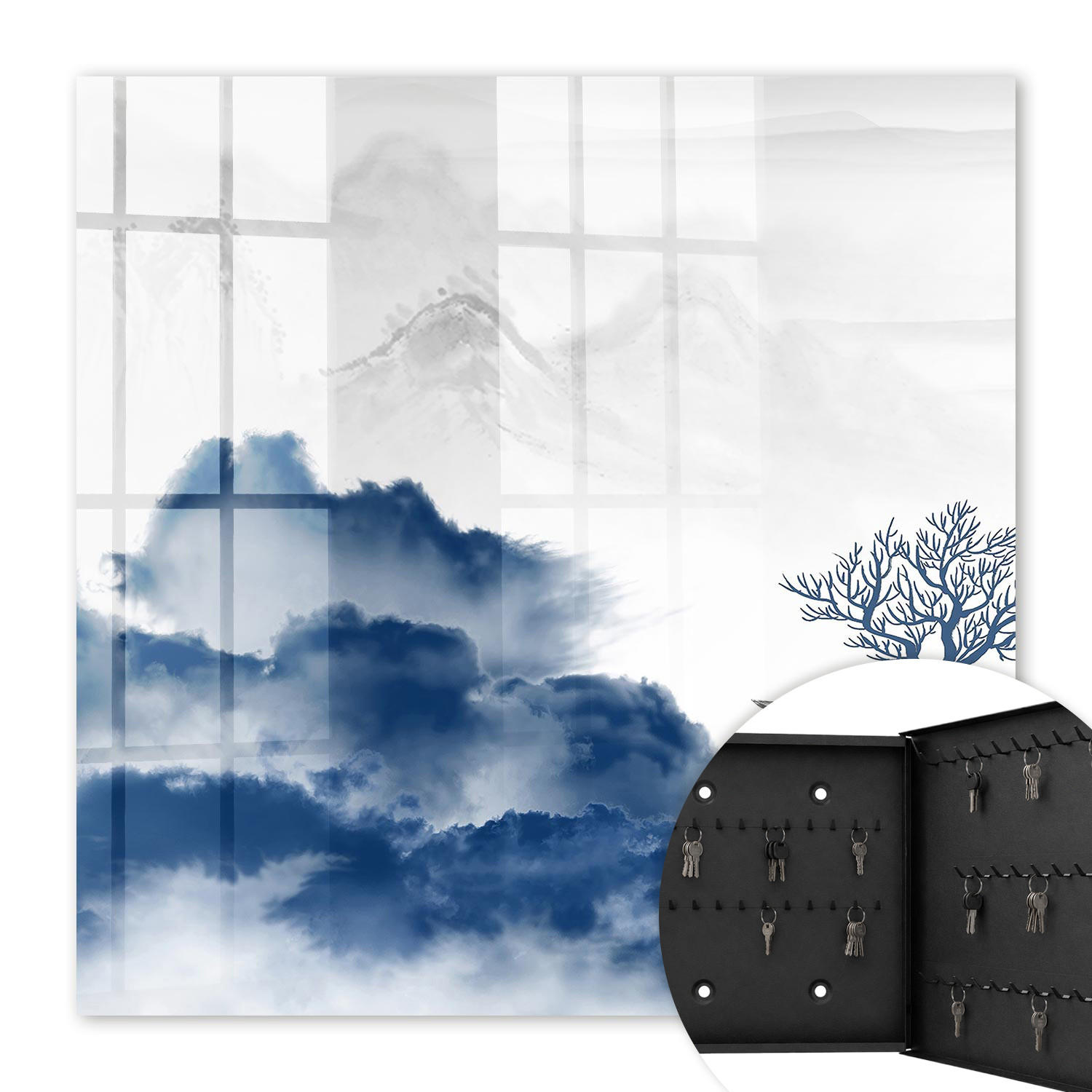 SCHLÜSSELBOX Schwarz 30x30 cm- Türöffnung nach rechts - Geheimnisvolle Berge - Blau, Metall (30/30/5cm) - TULUP