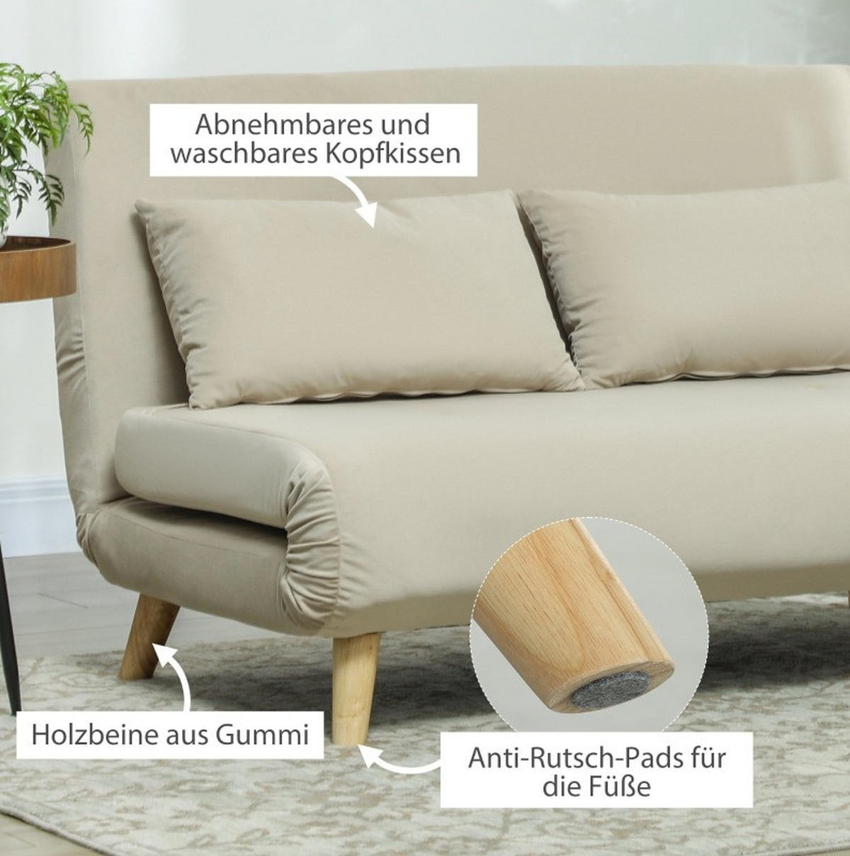 SCHLAFSOFA Polyester Samtoptik mit 6-fach verstellbarer Rückenlehne 130/78/79 cm Beige - Beige, Textil (78/79/130cm) - Redom