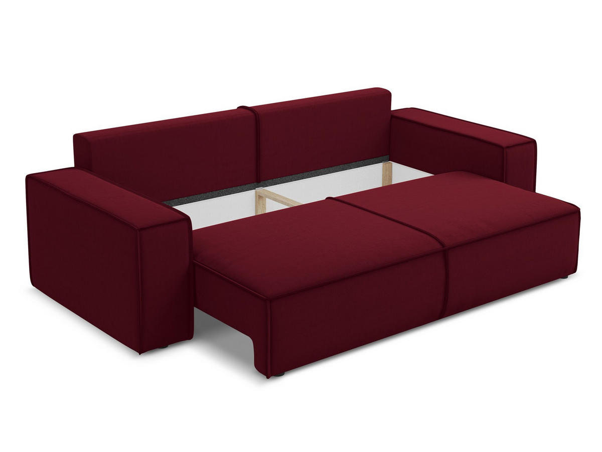 3-SITZER SOFA mit Schlaffunktion Samt Stoff Rot - Bordeaux/Rot, Kunststoff/Textil (255/85/105cm) - Makamii