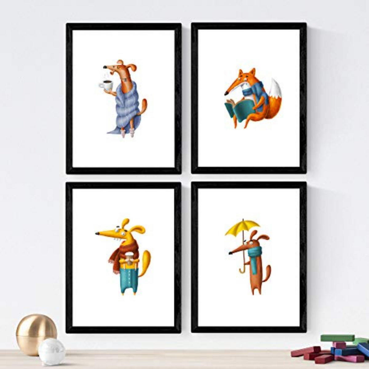 POSTER Set mit 4 erwachsenen Hunden A4 Rahmenlos - Klar, Papier (29.7/3cm) - Nacnic