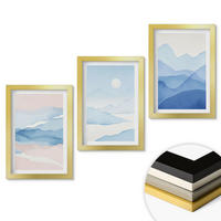 WANDBILDER 3er Set - 20x30 cm Goldrahmen - Aquarell: Blau-rosa Berge - Goldfarben, Kunststoff (20/30cm) - ArtPrintCave