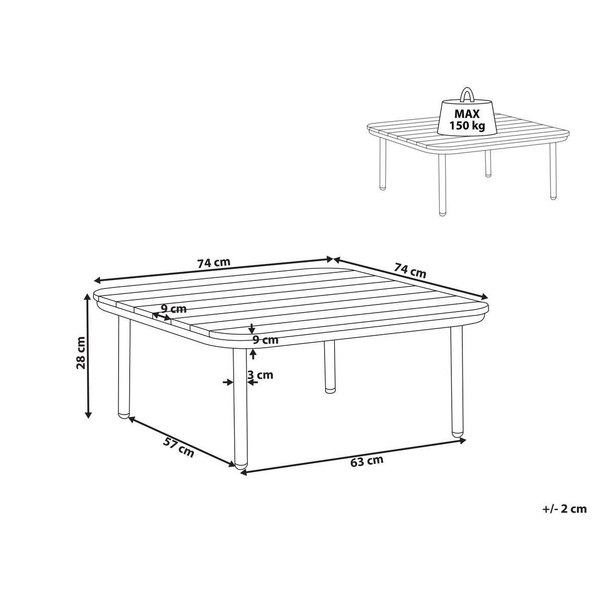 LOUNGETISCH Heller Holzfarbton Senise - Hellbraun/Weiß, Metall (74/74/28cm) - Beliani