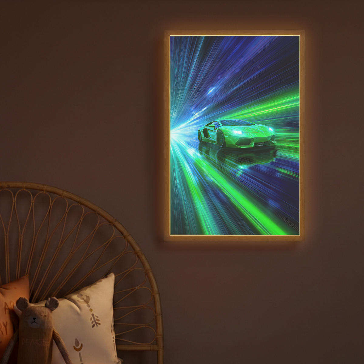 DOBÍJECÍ NOČNÍ LAMPIČKA Rychlost - Lehké - Sportovní vůz - Zelená 40x60 cm - zelená barva, kompozitní dřevo (8/40/60cm) - OnlyWow