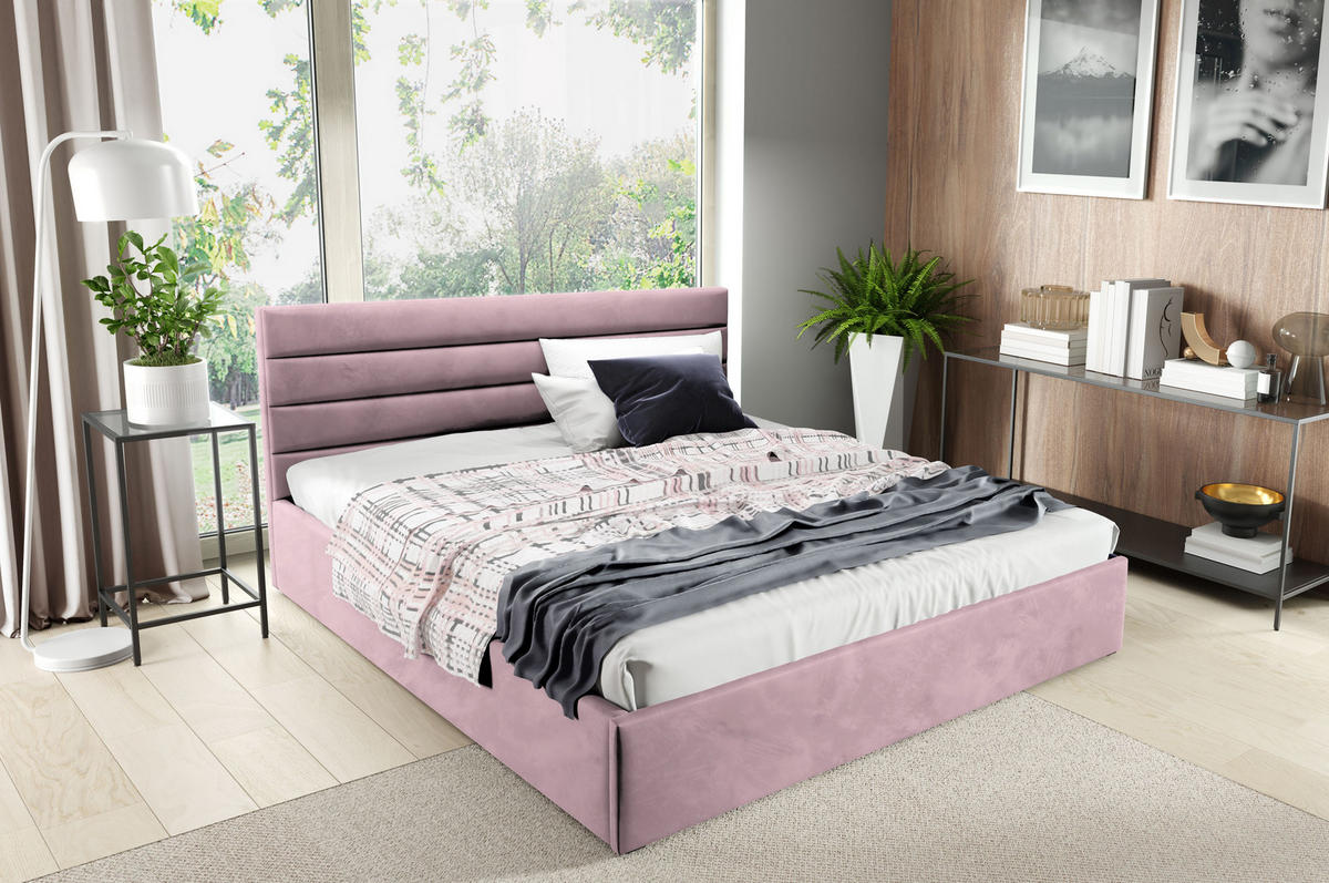POLSTERBETT Bella Rosa 90x200 cm, mit Bettkasten und Paneel-Kopfteil - Rosa, Holzwerkstoff (90/200cm) - Bettso