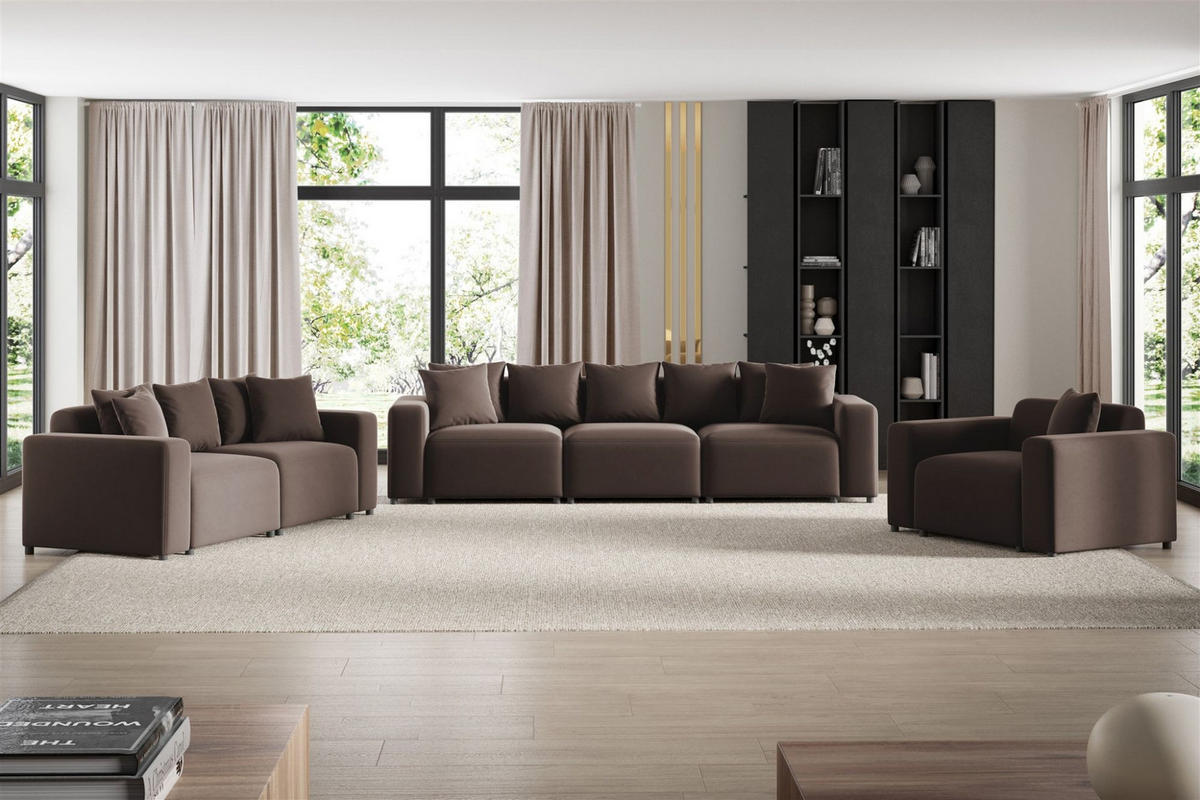 SOFA Megan 3-sitzer In Salvador - Braun, Holzwerkstoff/Textil (327/75/98cm) - Fun Möbel