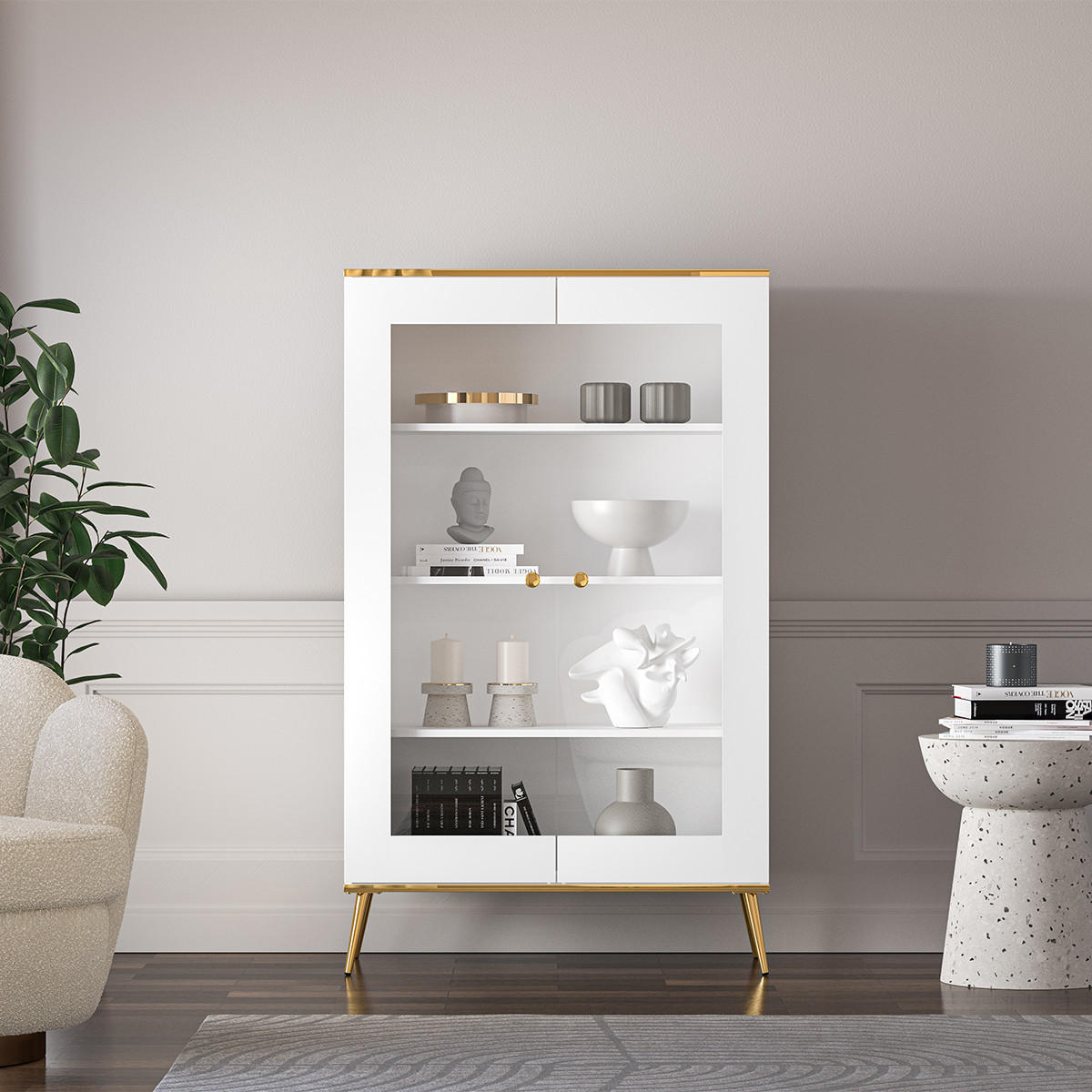 VITRÍNA Zora Bílá - bílá, kompozitní dřevo (92/152/40cm) - Petits-meubles