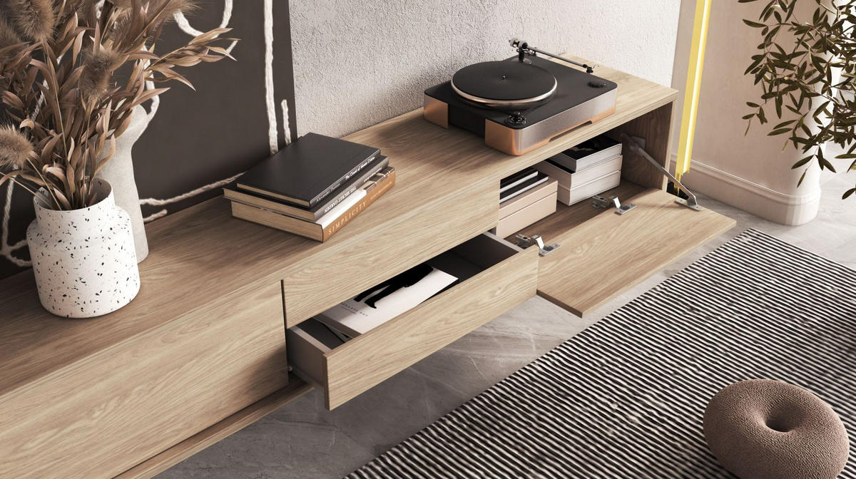TV-LOWBOARD Moddern Eiche 180 cm - Eichefarben/Beige, Holzwerkstoff (180/32/36cm) - Selsey