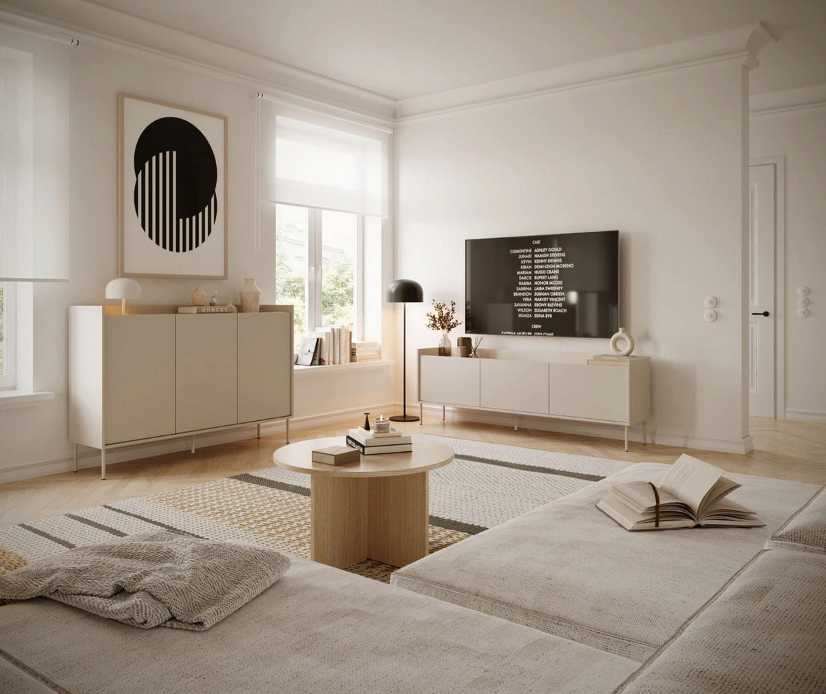 TV-SCHRANK Tovi Kaschmir / Holzoptik Eiche 175/58/36 cm - Taupe, Holzwerkstoff/Metall (175/58.5/36.4cm) - Selsey