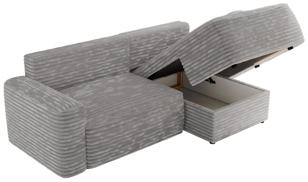 ECKSOFA BELLUNO L Grau Cord - Rechts - Schwarz/Grau, Textil (233/144cm) - MKS