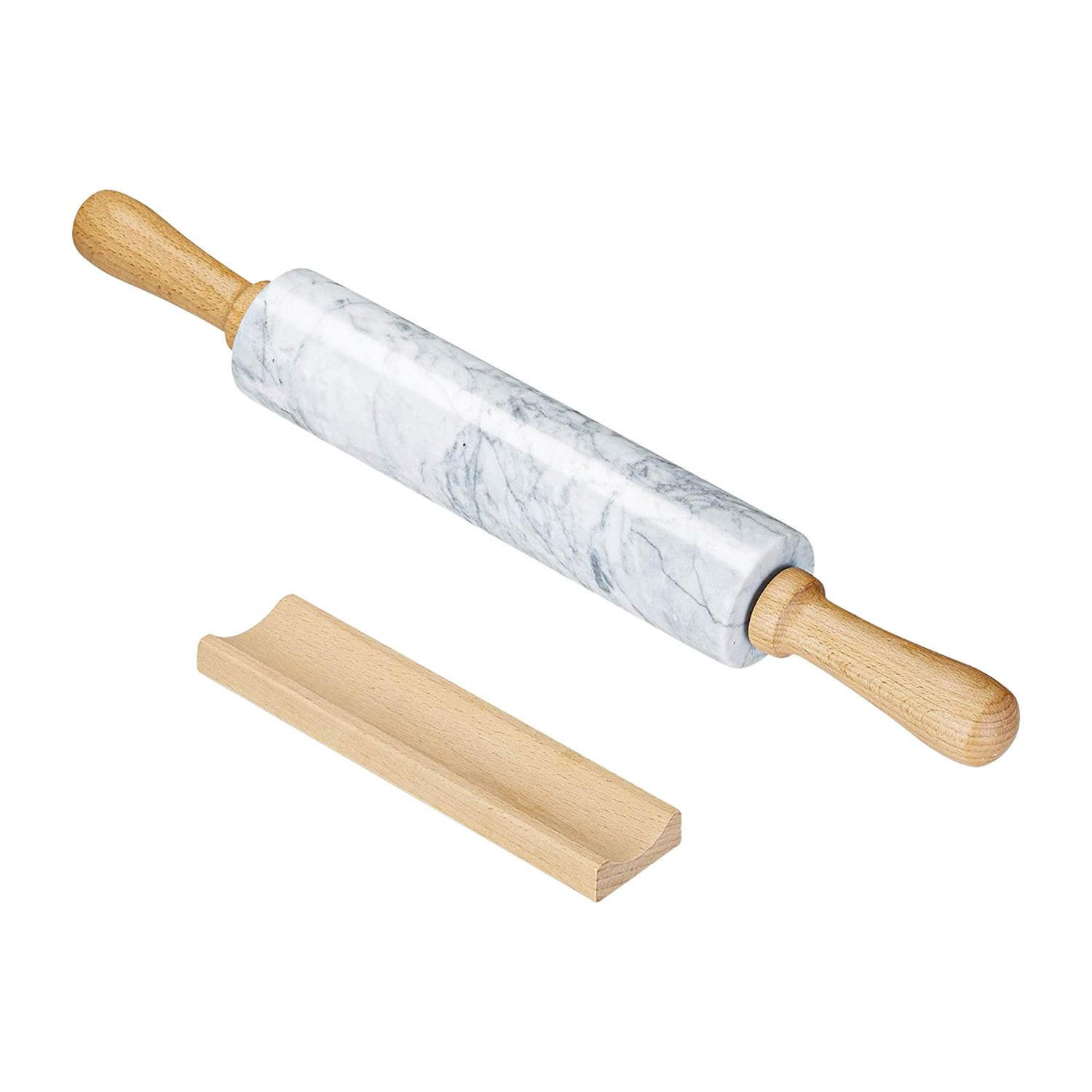 NUDELHOLZ aus Marmor mit Ablage - Weiß, Stein (46.5cm) - Intirilife