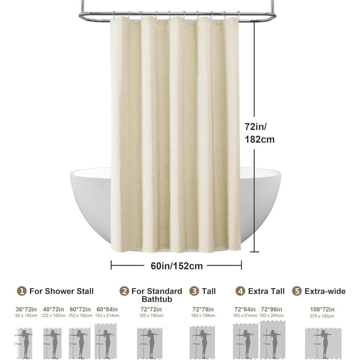 DUSCHVORHANG Leinen 152 x 182 cm Beige - Beige, Textil (152/182cm)