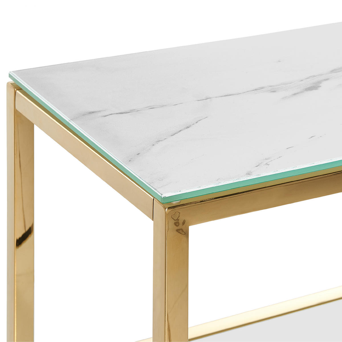 KONSOLENTISCH Marmor Optik weiß/gold Azusa - Goldfarben/Weiß, Glas (30/80/78cm) - Beliani