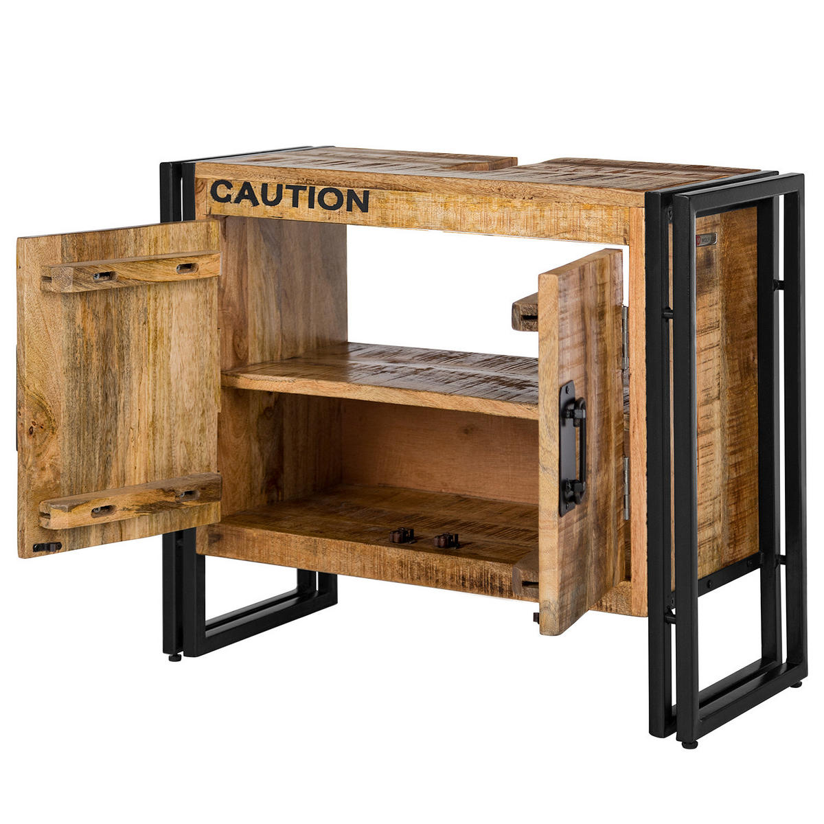 WASCHBECKENUNTERSCHRANK - Mango massiv / Eisen - Schwarz/Braun, Holz/Metall (68/57/30cm) - home24