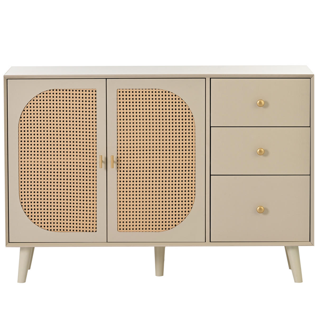SIDEBOARD mit 2 Türen und 3 Schubladen, Offwhite mit Rattangewebe, 120/40/82,5 cm, Ecru - Ecru, Holzwerkstoff (120/82.5/40cm) - Redom