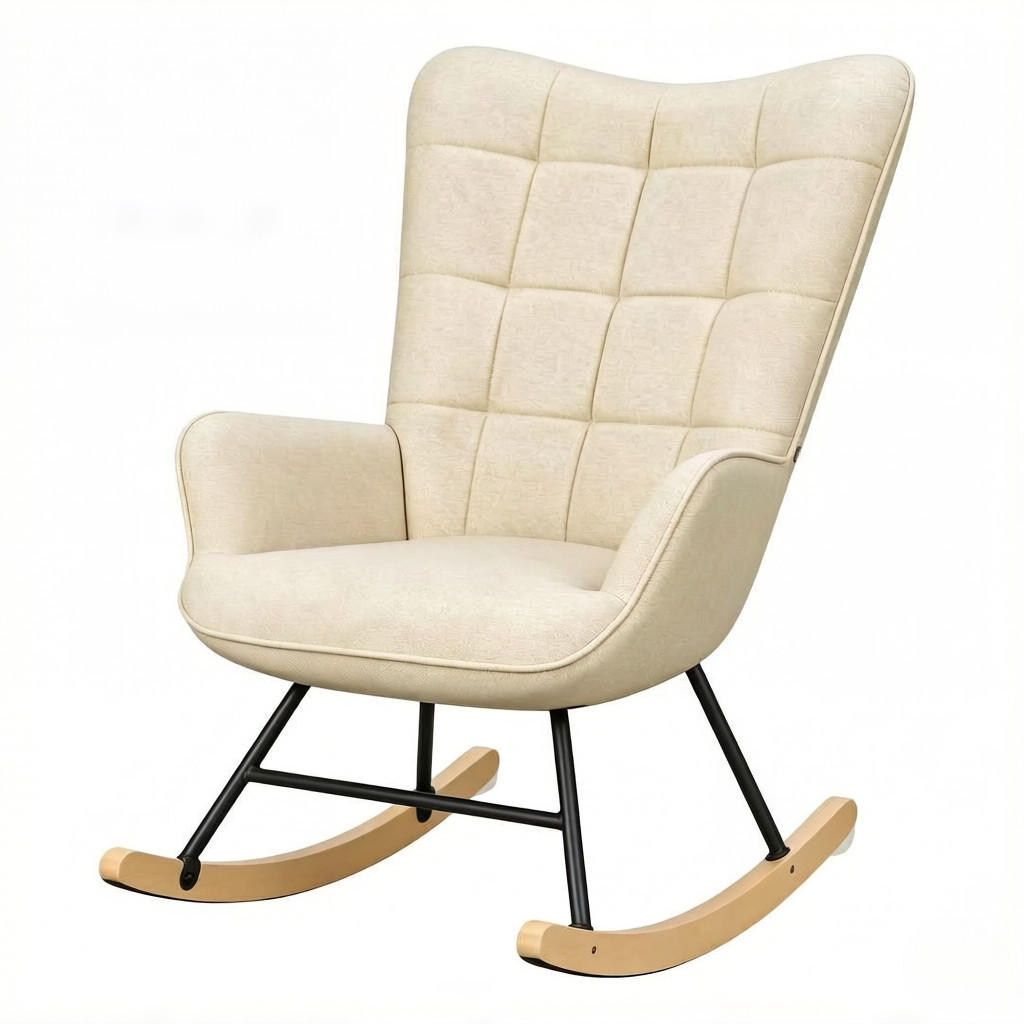 SCHAUKELSTUHL Beige Samt mit Hoher Rückenlehne - Beige, Textil (65/95/67.5cm) - Oxeza