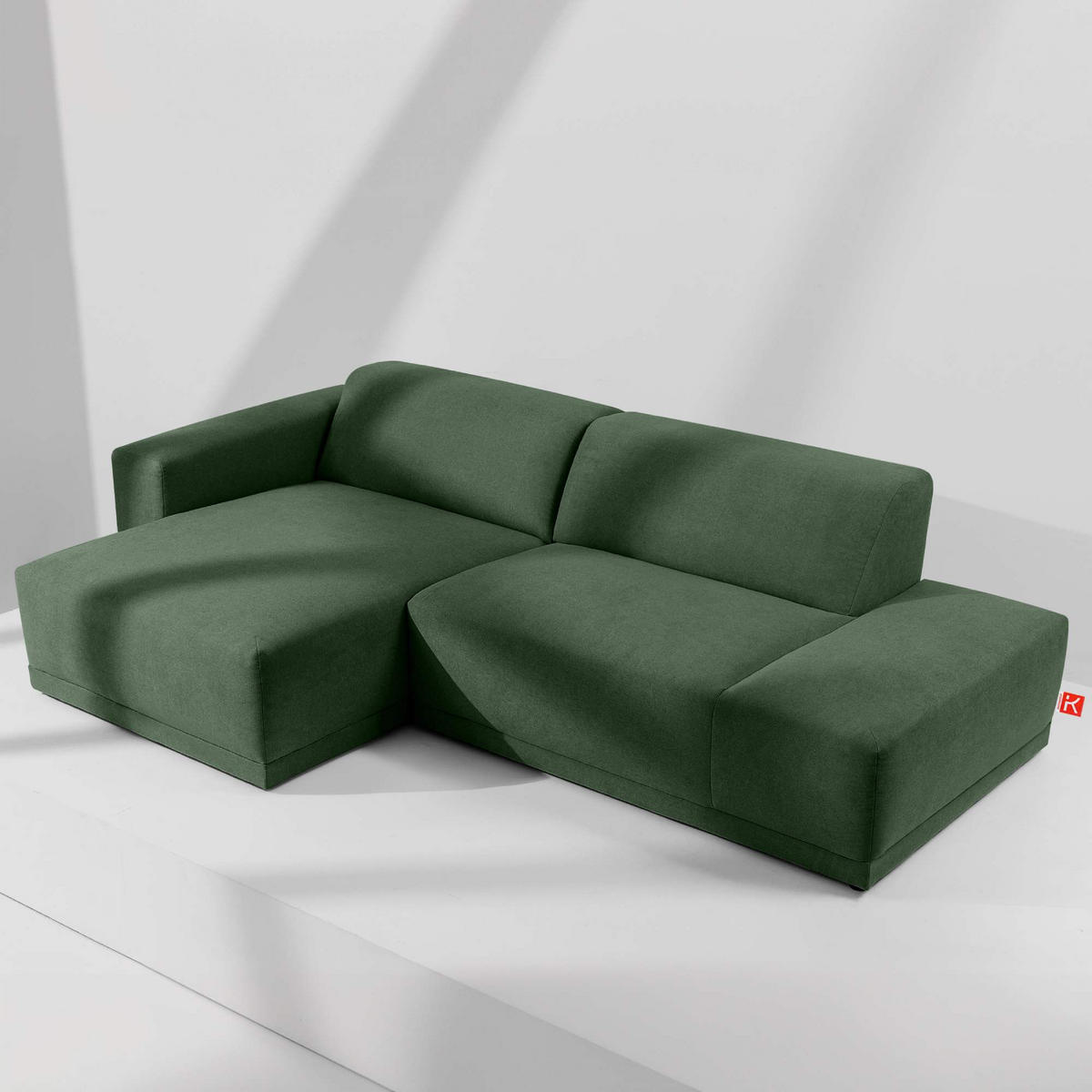 ECKSOFA LINKS MUDI in moderner Optik mit hochwertigem Kaltschaum, Cord-Stoff, Grün - Schwarz/Grün, Textil (280/160cm) - KONSIMO®