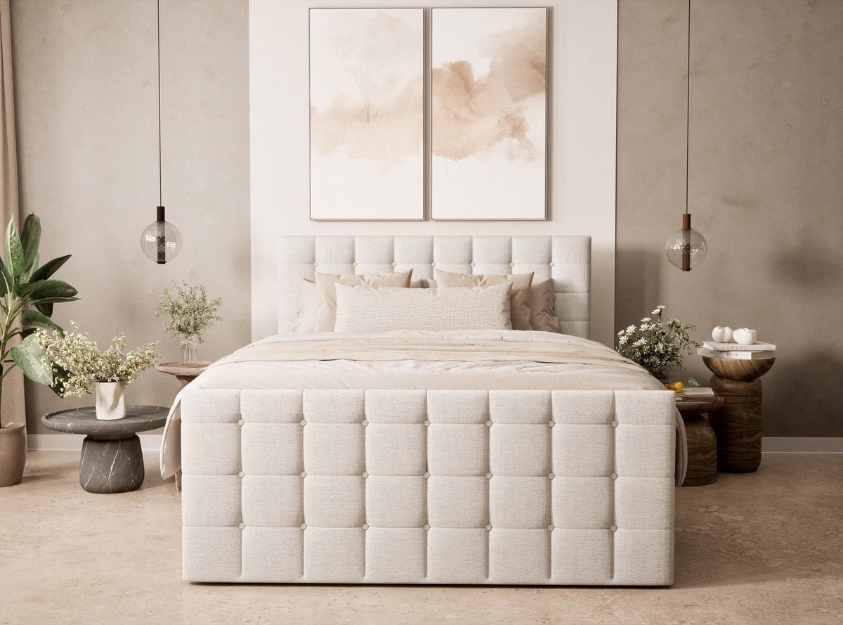 BOXSPRINGBETT Tasca 140/200 cm, in Beige, Bettkasten, Matratze, Topper - Beige/Schwarz, Holz/Holzwerkstoff (140/200cm) - Maison de Reve