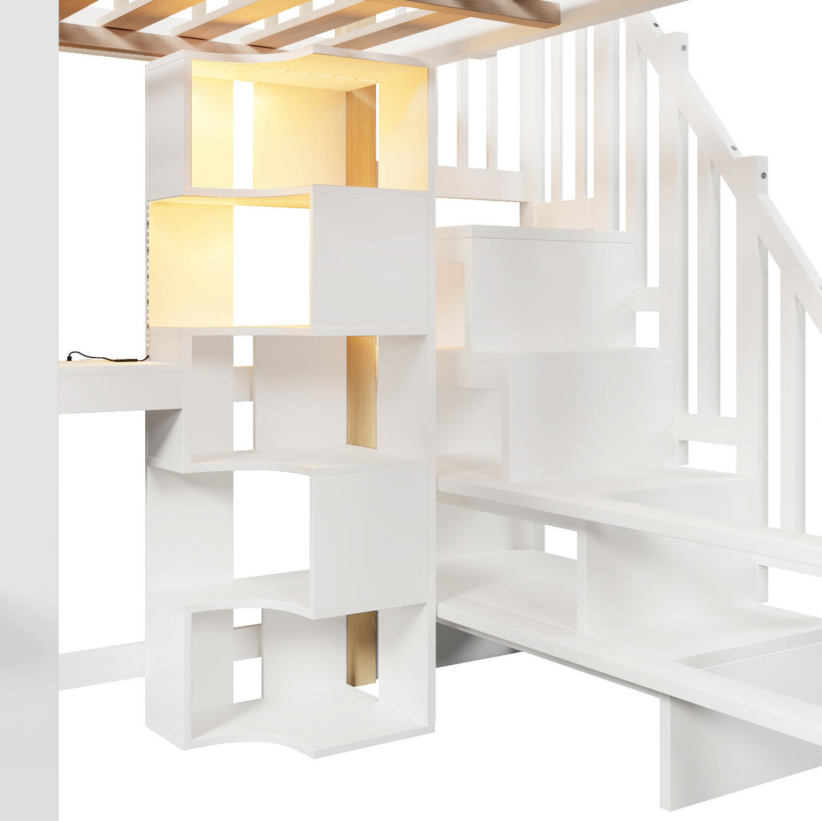 HOCHBETT 140/200 cm Weiß/Natur aus Kiefernholz und MDF mit Schreibtisch - Weiß, Holz (140/200cm) - OKMYHOME
