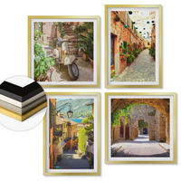 WANDBILDER 4er Set - 50x50 cm & 40x60 cm Goldrahmen - Charmante Straßen und Pizza - Goldfarben, Kunststoff (50/50cm) - ArtPrintCave