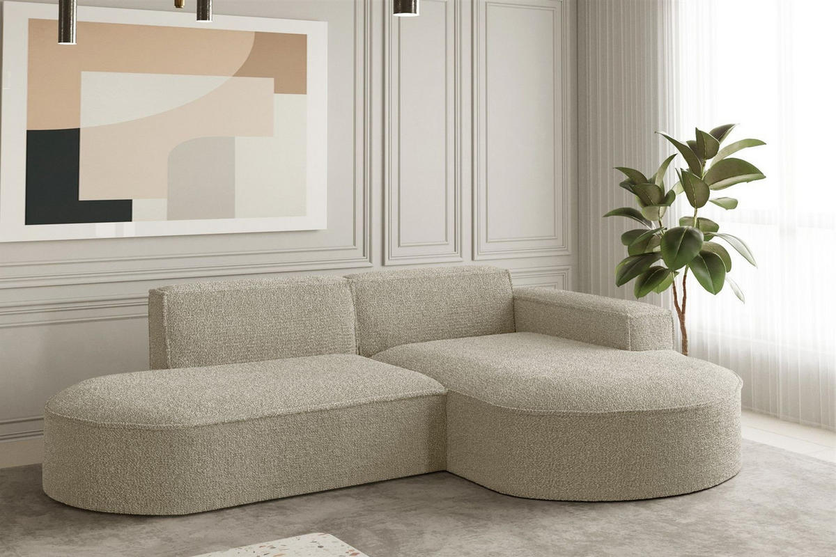 ECKSOFA Palma Xs Ottomane Ascot Bukla - Champagner, Holzwerkstoff/Textil (236/165cm) - Fun Möbel