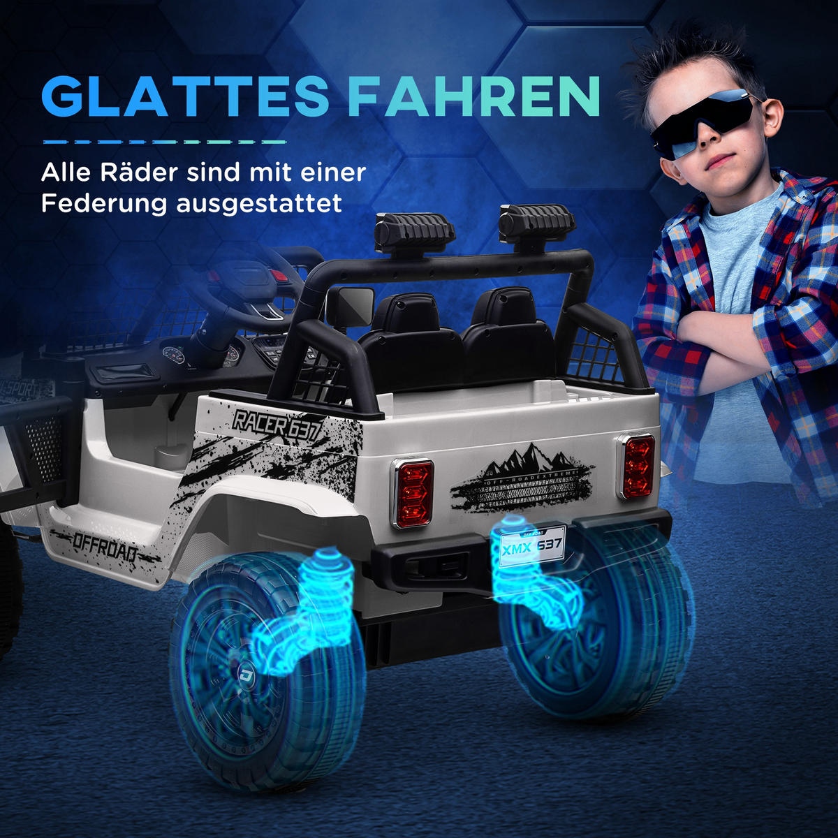KINDER Elektroauto - Weiß, Metall (109/67/68.5cm) - AIYAPLAY