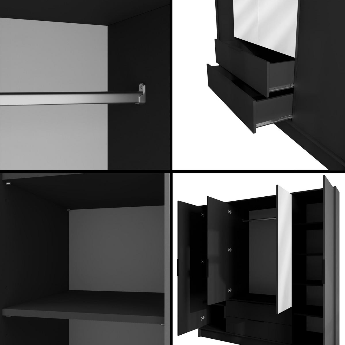 KLEIDERSCHRANK mit Spiegel und Flügeltüren KOLIN 200x200cm Schwarz - Schwarz, Holzwerkstoff (200/200/51cm) - ALTDECOR