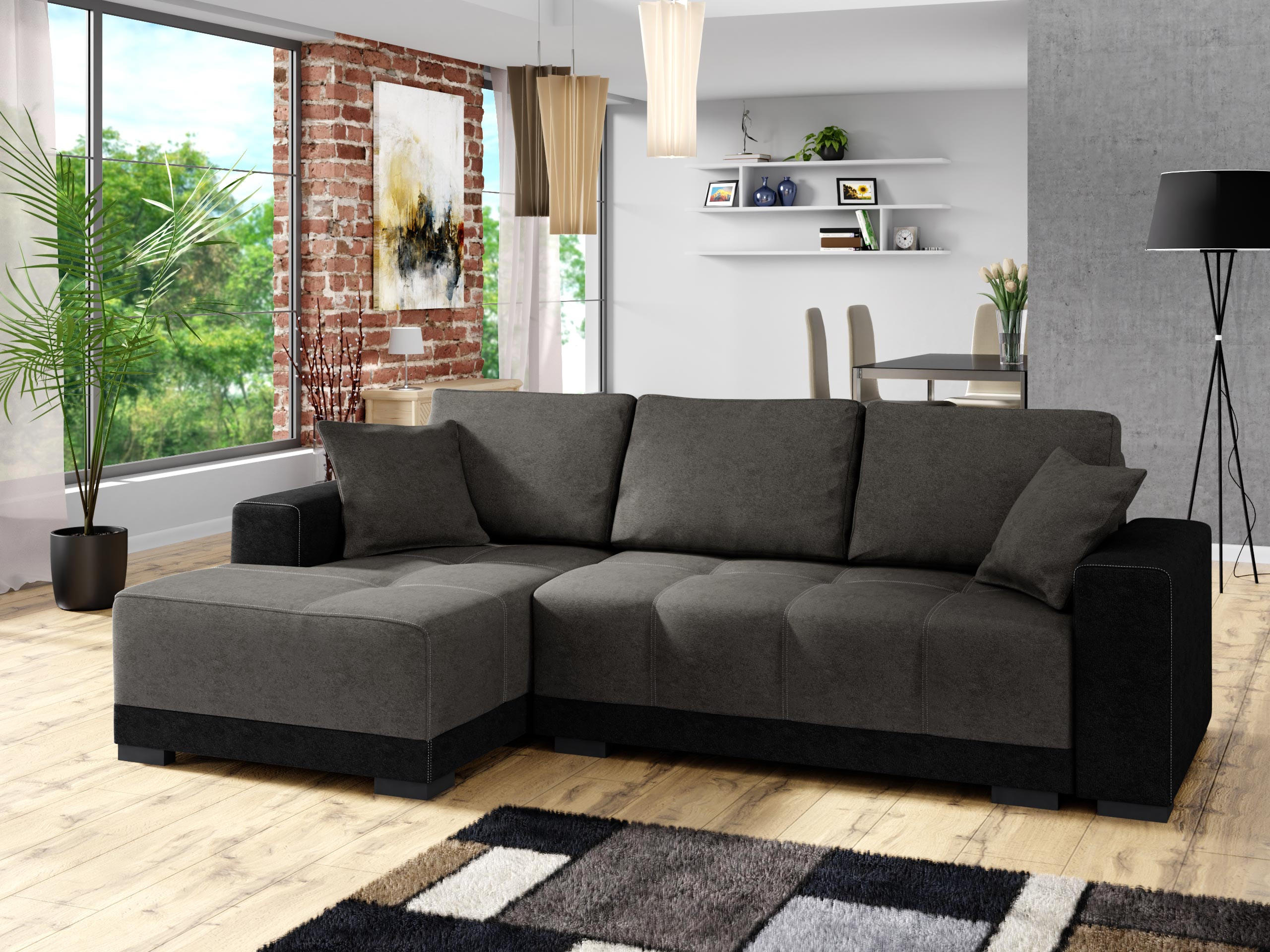 ECKSOFA Dallas, Seite: Links - Schwarz/Grau, Holz/Textil (240/140cm) - MIRJAN24