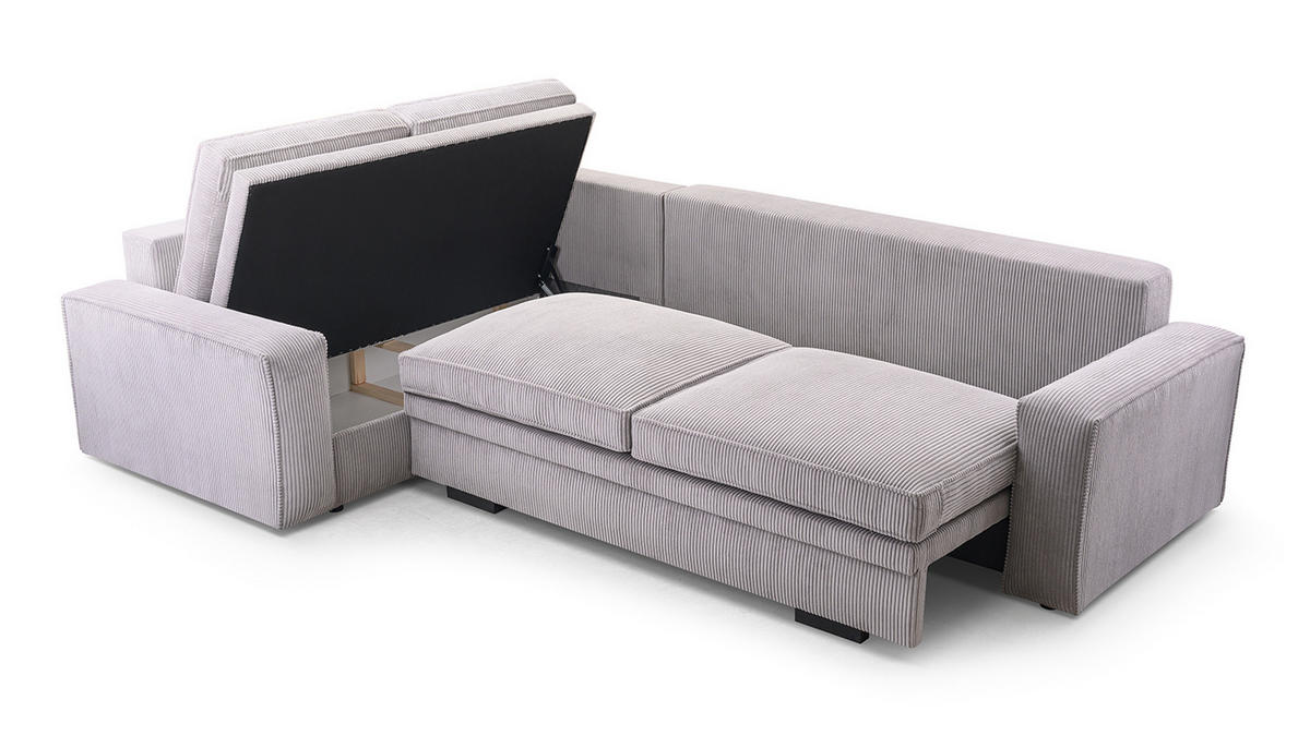 ECKSOFA L Form Treville Grau 296/196/94 cm – Links, mit Bettkasten und Schlaffunktion - Schwarz/Grau, Kunststoff/Textil (196/296cm) - AX Living