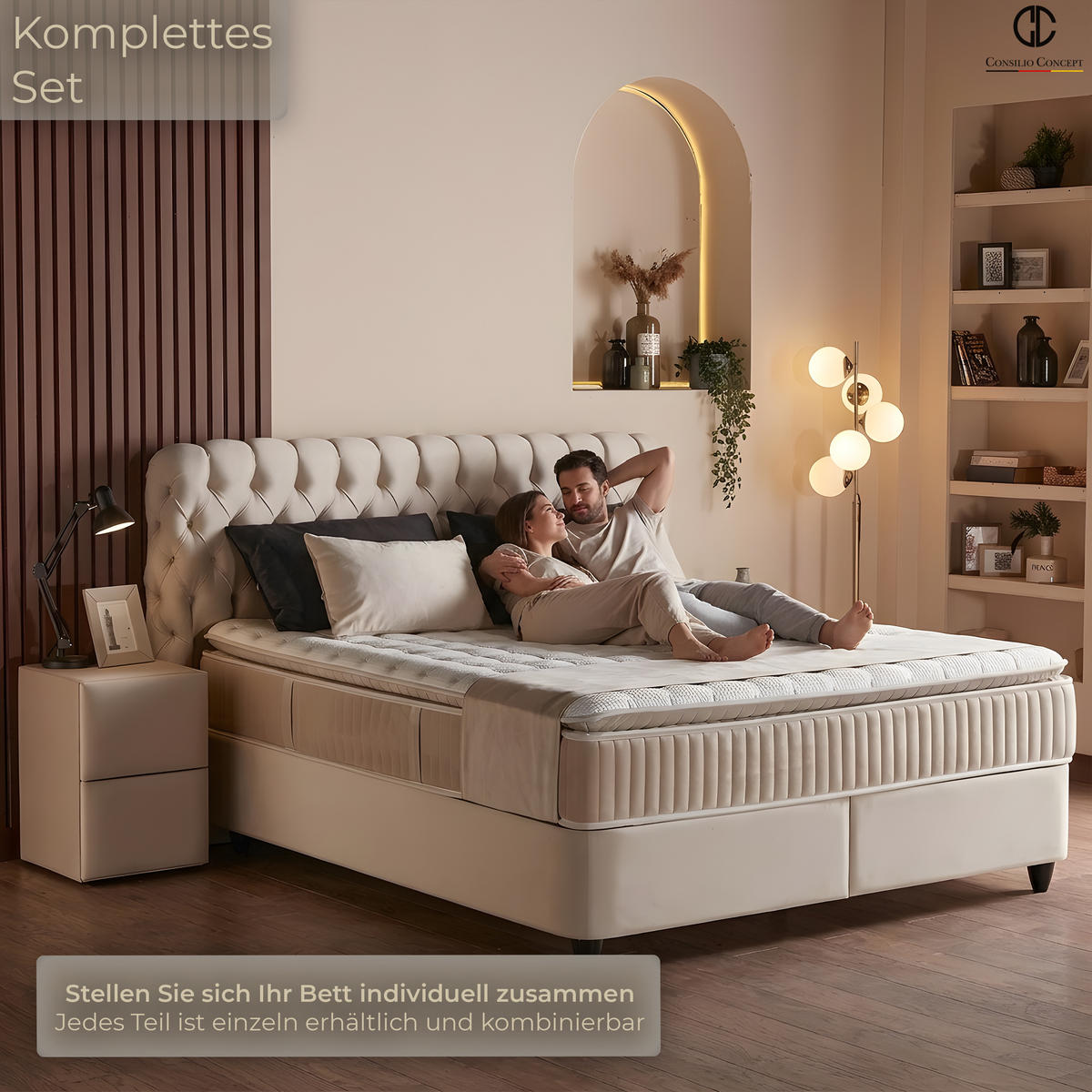 BETTBANK SIENA 140/43/43, Beige, Aufklappbar, mit Stauraum - Beige/Schwarz, Holz/Kunststoff (140/43/43cm) - Consilio Concept