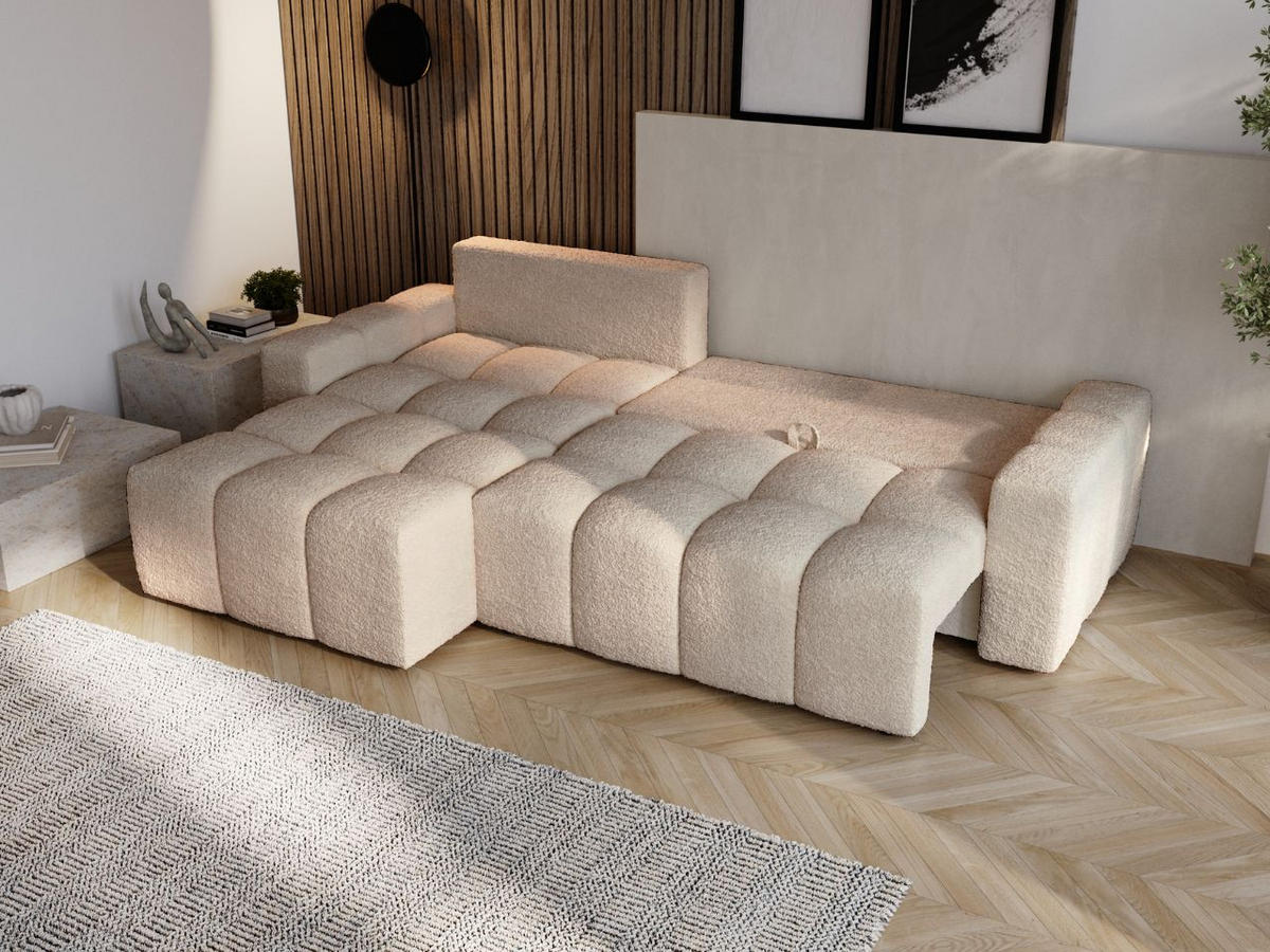 ECKSOFA Bresso Bouclé-Stoff Beige - Beige, Holz/Textil (255/168cm) - Graingold