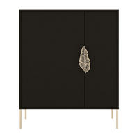 SCHUHSCHRANK Merlin, Schwarz, Goldene Details - Goldfarben/Schwarz, Holzwerkstoff/Metall (100/120/35cm) - Skandica