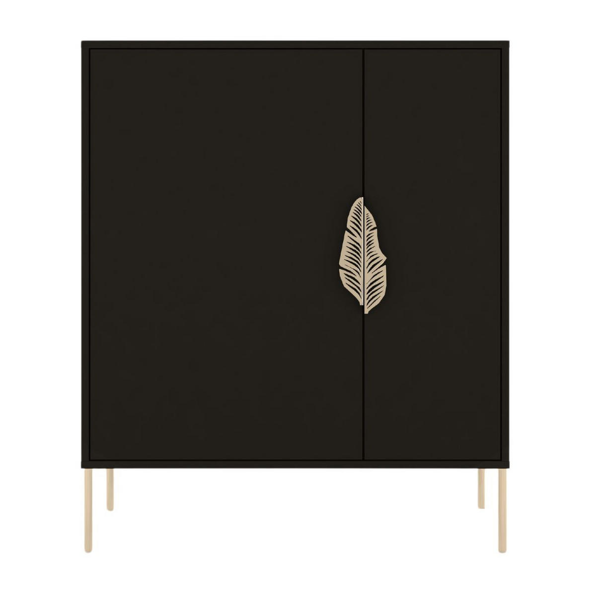 SCHUHSCHRANK Merlin, Schwarz, Goldene Details - Goldfarben/Schwarz, Holzwerkstoff/Metall (100/120/35cm) - Skandica